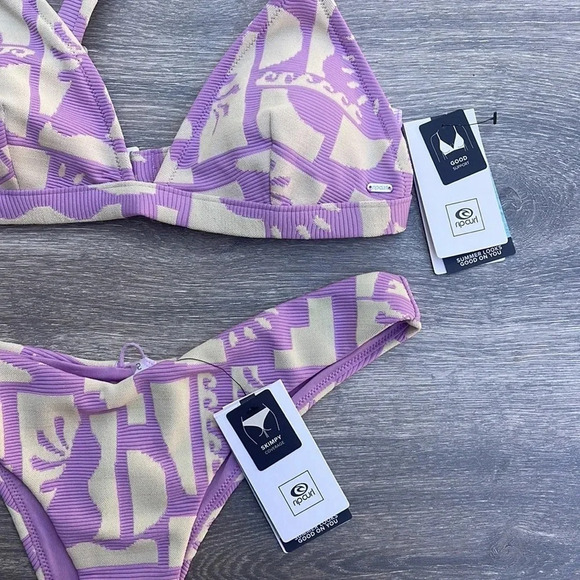 Rip Curl New Wave Fixed Tri Bikini Top & Hi Leg Skimpy Bottoms, violet - Picture 12 of 15